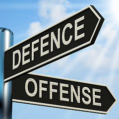 Image showing Defence Offense Signpost Shows Defending And Tactics