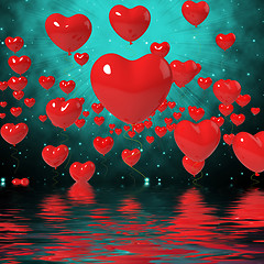 Image showing Heart Balloons On Background Displays High In Love Or Passionate