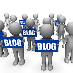 Image showing Characters Holding Blog Signs Mean Social Media And Blogging