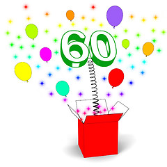 Image showing Number Sixty Surprise Box Shows Elderly Surprise Party Or Celebr