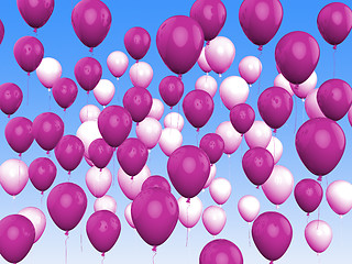 Image showing Floating Purple And White Balloons Show Girly Birthday Party