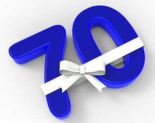 Image showing Number Seventy With Ribbon Shows Elderly Birthday Or Surprise Ce