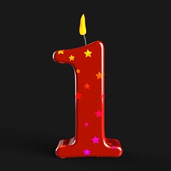 Image showing Number One Candle Shows One Year Anniversary Or Birthday