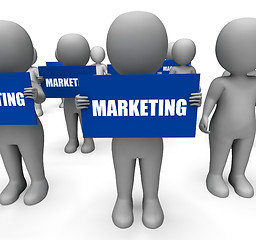 Image showing Characters Holding Marketing Signs Mean Commerce And Promotion