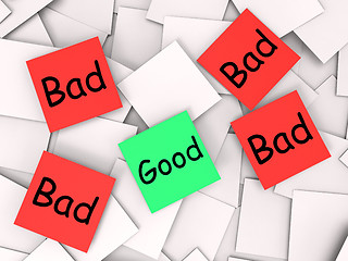 Image showing Good Bad Post-It Notes Mean Acceptable Or Unacceptable