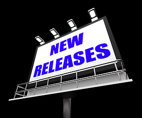 Image showing New Releases Sign Indicates Now Available or Current Product