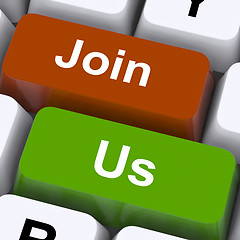 Image showing Join Us Keys Mean Membership Or Subscription