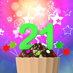 Image showing Twenty One Candle On Cupcake Means Colourful Celebration And Hap