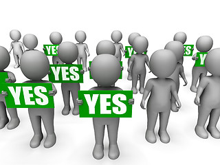 Image showing Characters Holding Yes Signs Mean Positivity And Satisfaction