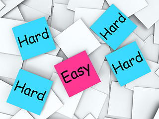 Image showing Easy Hard Post-It Notes Mean Effortless Or Challenging