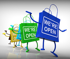 Image showing We\'re Open Bags Show Shopping Availability and Grand Opening