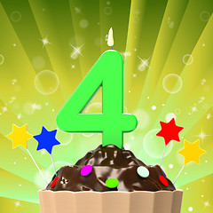 Image showing Four Candle On Cupcake Means Anniversary Party Or Happiness