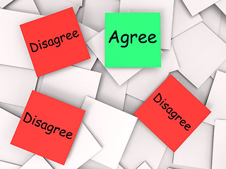 Image showing Agree Disagree Post-It Notes Mean For Or Against