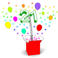 Image showing Number Twenty One Surprise Box Shows Birthday Celebration Or Par