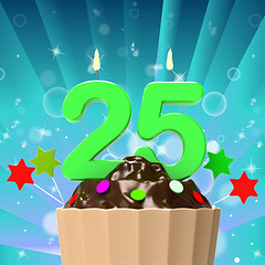 Image showing Twenty Five Candle On Cupcake Means Birth Anniversary Or Celebra