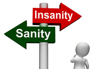 Image showing Insanity Sanity Signpost Shows Sane Or Insane