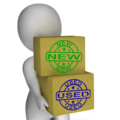 Image showing New And Used Boxes Mean Newly Made And Second-Hand Goods