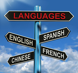 Image showing Languages Signpost Means English Chinese Spanish And French
