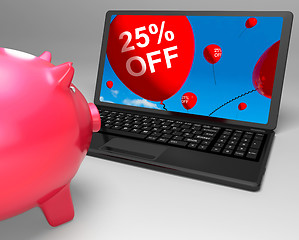 Image showing Twenty-Five Percent Off Laptop Means Prices Reduced 25