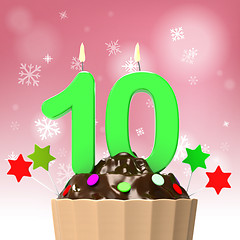 Image showing Ten Candle On Cupcake Shows Colourful Event Or Birthday Party