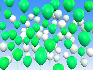 Image showing Floating Green And White Balloons Mean Freedom And Eco Friendly