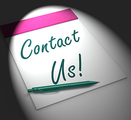Image showing Contact Us! Notebook Displays Customer Service And Support