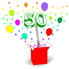 Image showing Number Fifty Surprise Box Means Creative Celebration Or Colourfu