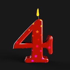 Image showing Number Four Candle Means Wax Cake Candle Or Birthday Candle