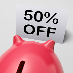 Image showing Fifty Percent Off Piggy Bank Shows 50 Half-Price Promotion