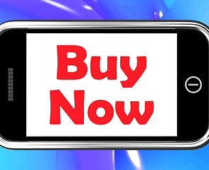 Image showing Buy Now On Phone Shows Purchasing And Online Shopping