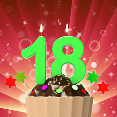 Image showing Eighteen Candle On Cupcake Means Eighteenth Birthday Cake Or Cel