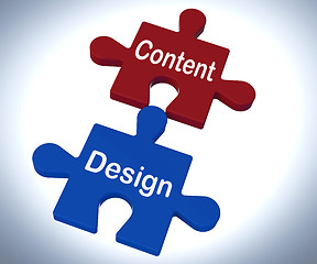 Image showing Content Design Puzzle Shows Promotional Material And Layout