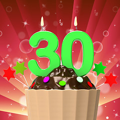 Image showing Thirty Candle On Cupcake Means Colourful Party Or Decorated Cake