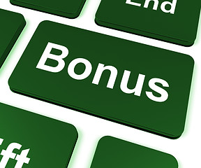 Image showing Bonus Key Shows Extra Gift Or Gratuity Online