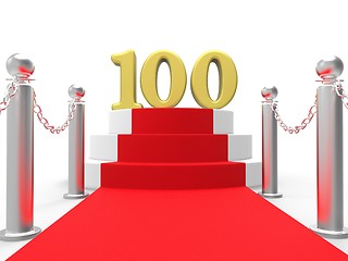 Image showing Golden One Hundred On Red Carpet Means Movie Industry Anniversar