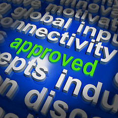 Image showing Approved Word Cloud Shows Approved Passed or Verified