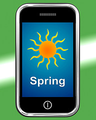 Image showing Spring On Phone Means Springtime Season