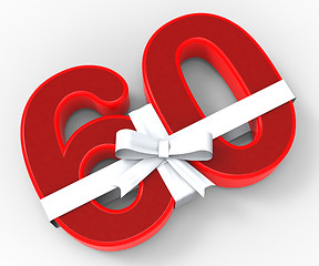 Image showing Number Sixty With Ribbon Means Wishing Happy Birthday Or Congrat