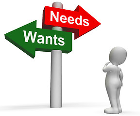 Image showing Wants Needs Signpost Shows Materialism Want Need