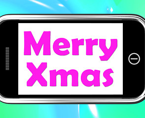 Image showing Merry Xmas On Phone Means Happy Christmas
