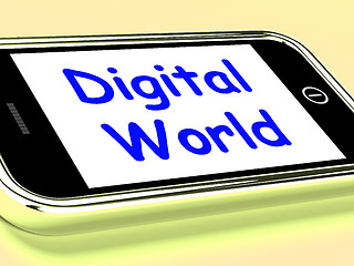 Image showing Digital World On Phone Means Connection Internet Web