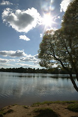 Image showing Lake and sun.