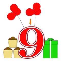 Image showing Number Nine Candle Shows Party Decorating Or Birthday Celebratin