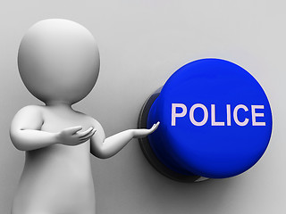 Image showing Police Button Means Law Enforcement Or Officer