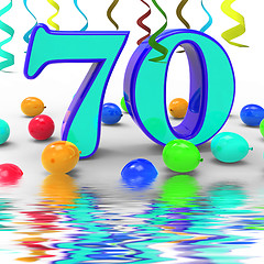 Image showing Number Seventy Party Displays Surprise Birthday Party Or Special