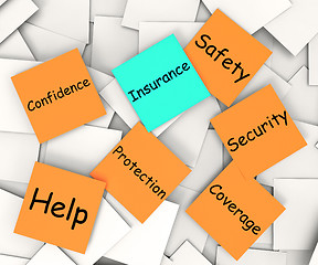 Image showing Insurance Post-It-Note Means Financial Protection And Security