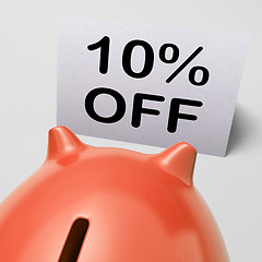 Image showing Ten Percent Off Piggy Bank Means Save 10