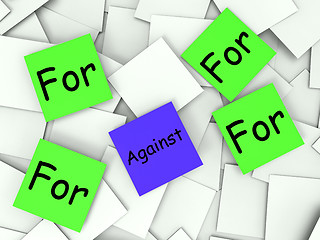 Image showing For Against Post-It Notes Shows Supporting Or Opposed To