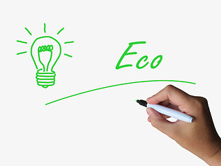 Image showing Eco and Lightbulb Refer to Energy Efficiency and Ecology