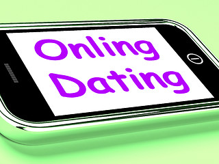 Image showing Online Dating  On Phone Shows Romancing And Web Love